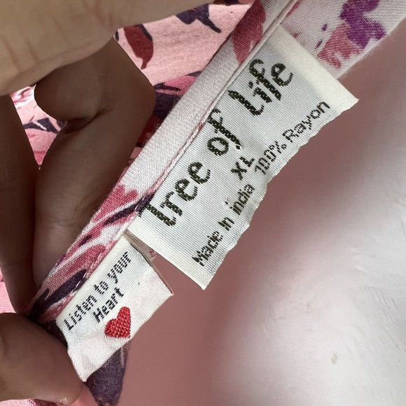 Tree of Life Midi Dress Pink Floral Tie Back Boho Hippie Tropical Rayon Size XL - Picture 5 of 9